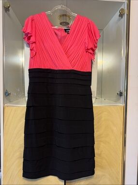 Melrose colorblock sheath cocktail dress pleated  bodice multi-layered skirt 16